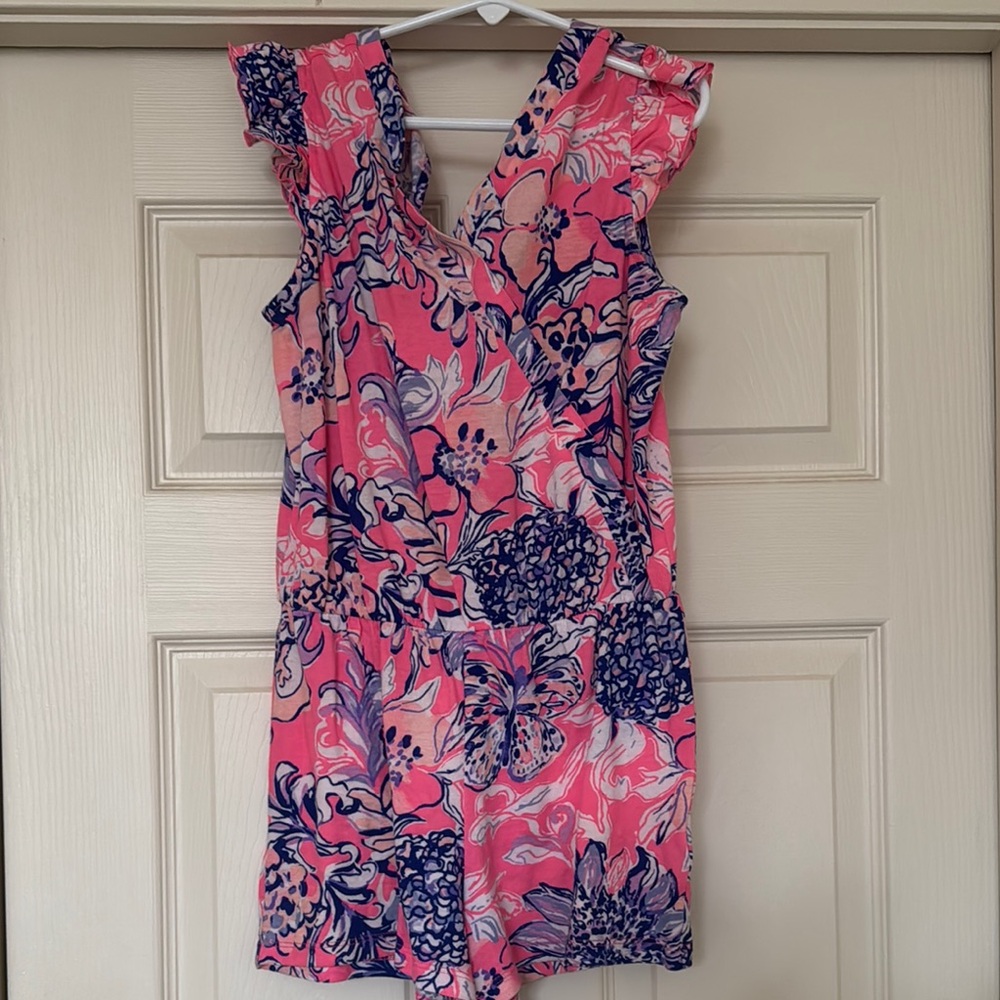 Floral Pink and Blue Ruffle Romper